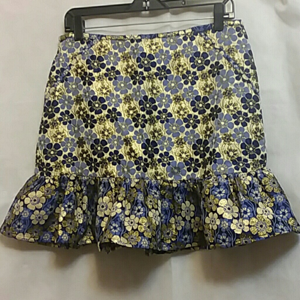 ASOS Womens 8 Blue Metallic Floral Ruffle Hem Skirt - Picture 4 of 7